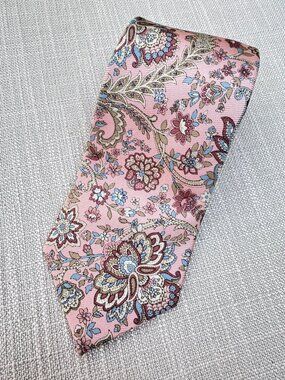 Black Brown 1826 Pink Floral Silk Tie – Cream & Blue Print – 3.5” Width